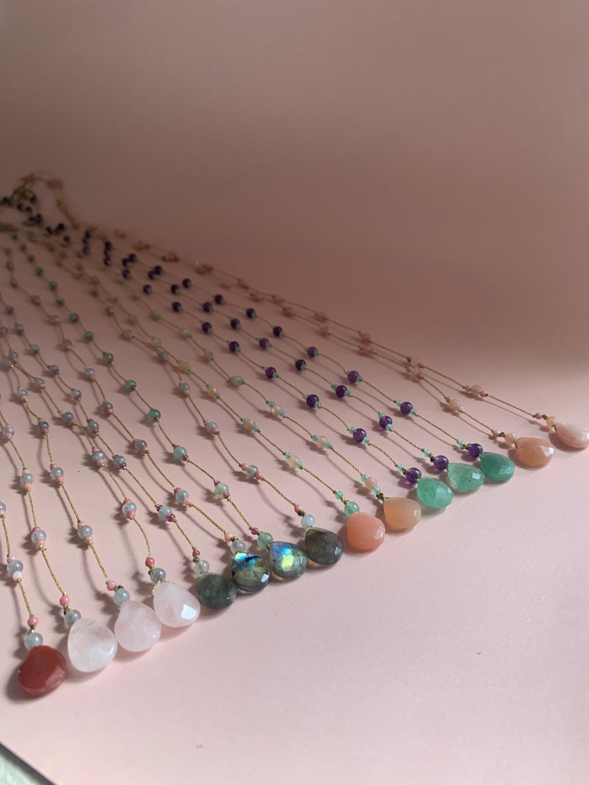 Reversible ketting | Rode Agaat, Labradoriet, Roze Jaspis